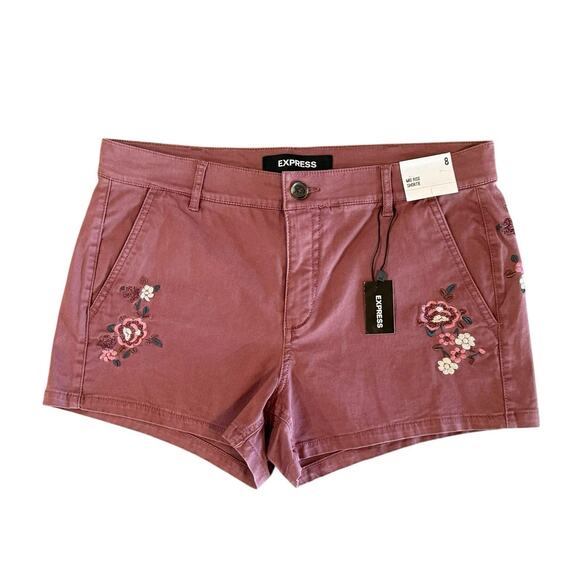 NWT Express Mid Rise Shortie Dusty Rose Embroidered Floral Shorts Women’s Size 8 - Picture 3 of 16